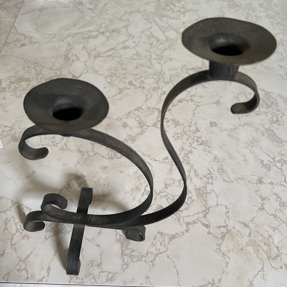 Vintage Black Wrought Iron Double Candlestick Holder Scroll Decor candleholder - Picture 2 of 12